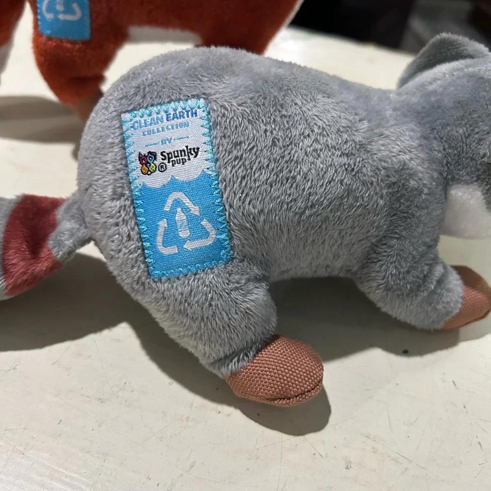 Spunky Pup Clean Earth Recycled Plastic Pet Toys Plush Raccoon Fox Bundle EUC